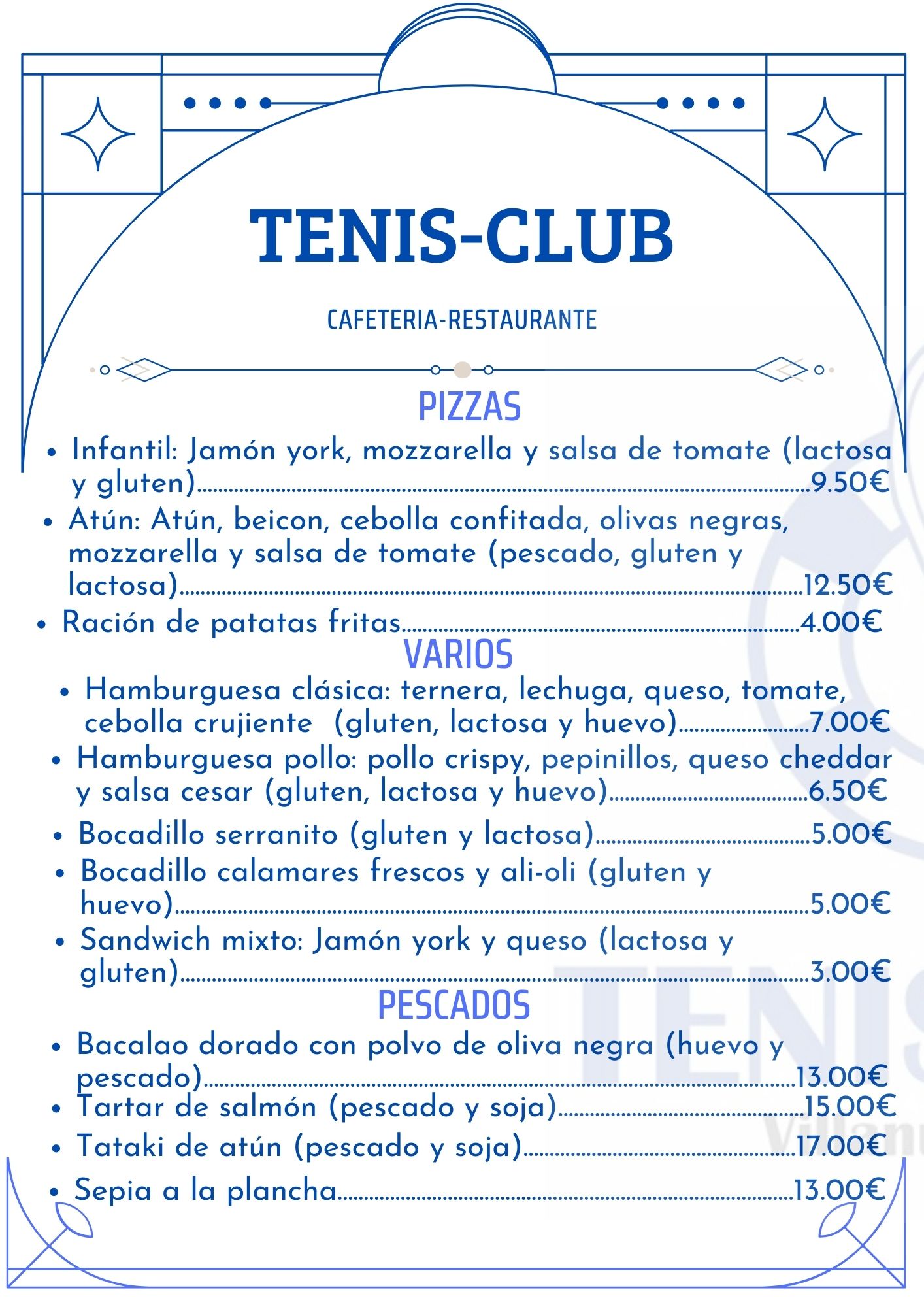 Carta de Cafetería-RESTAURANTE TENIS-CLUB en Villanueva de la serena, Badajoz — página 3
